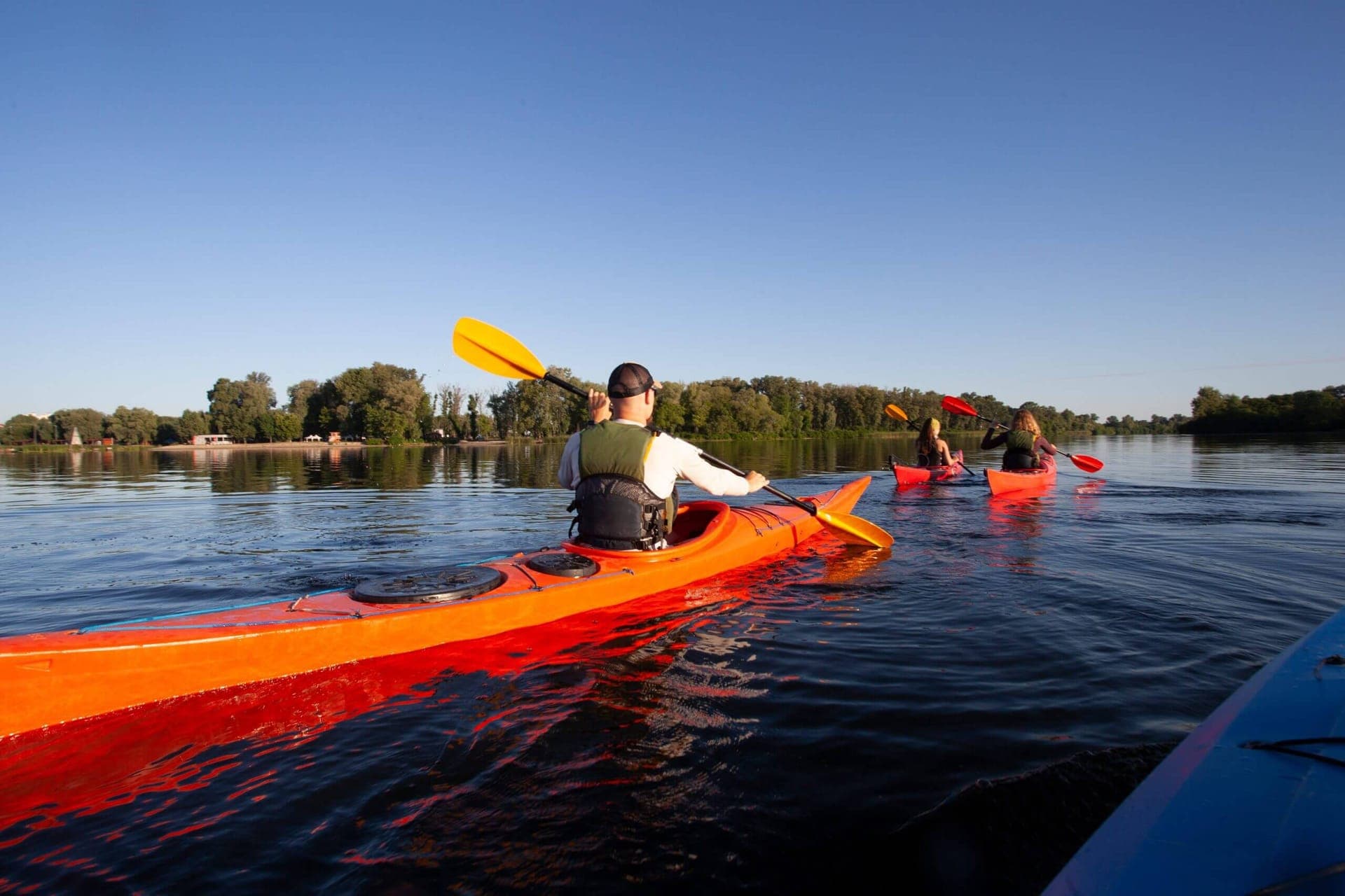 Canoeist paddling on the water