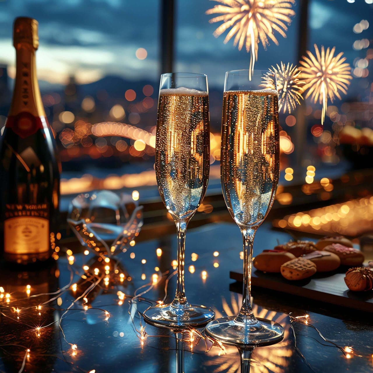 Festive champagne glasses raised for a toast