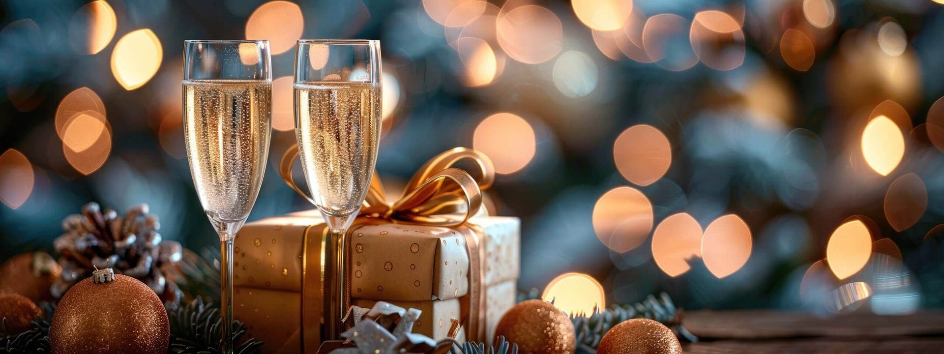 Festive champagne glasses raised for a toast