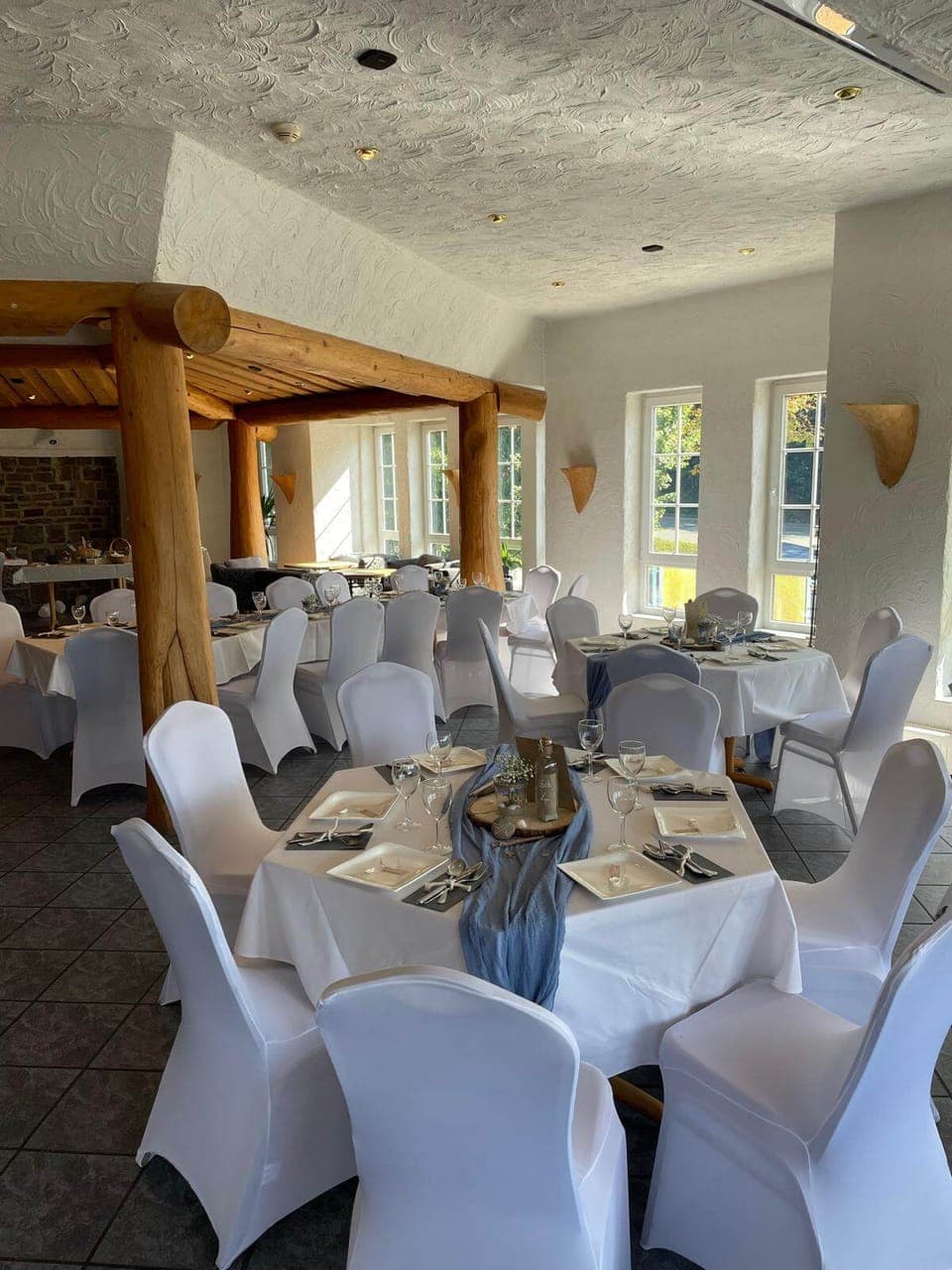 Interior of the restaurant with large panoramic windows